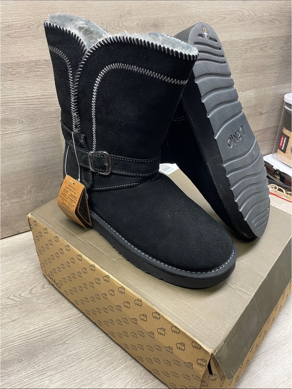 Lamo Black Suede Shearling-Lined Winter Rain Boots #170